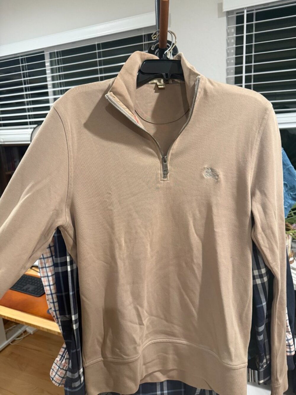 Burberry Brit Tan Quarter Zip Pullover Sweatshirt Mens S